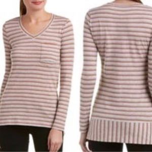 ⭐️Cabi skipper long sleeve striped gray, beige and red tee size small